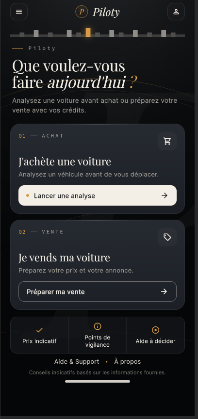 Accueil de l’application Piloty Auto